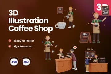 3D免扣素材人物咖啡店