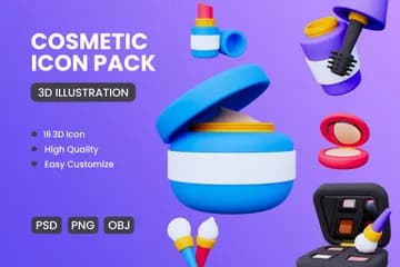 3D插画素材美容化妆品和美容工具
