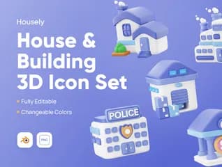 3D立体免扣素材建筑房屋与建筑模型