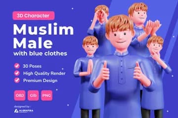 3D立体插画素材宗教穿着蓝色衣服的穆斯林男性模型