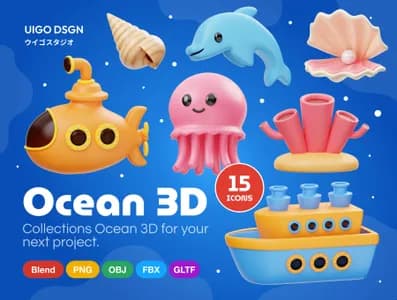 3D立体插画动物海洋模型