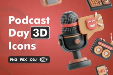 3D立体免扣素材网络通信播客日模型
