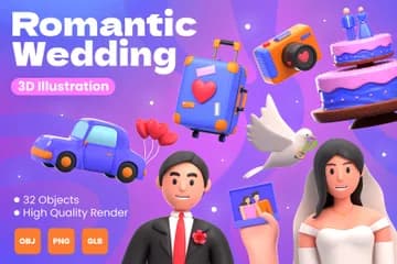3D立体插画素材关系浪漫婚礼模型