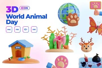 3D立体插画素材动物世界动物日模型
