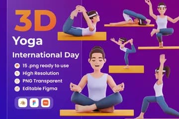 3D插画素材健身瑜伽国际日
