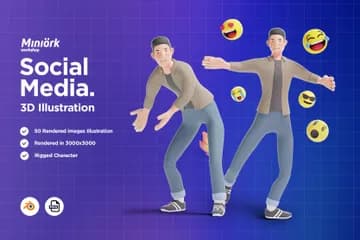 3D插画素材人物拥有社交媒体的年轻人