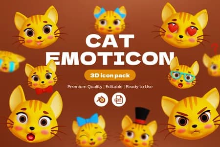 3D插画素材标志猫表情符号