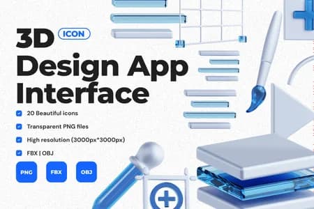 3D插画素材用户界面设计应用程序界面