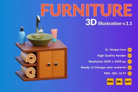 3D立体插画素材假日家具V.1.1模型