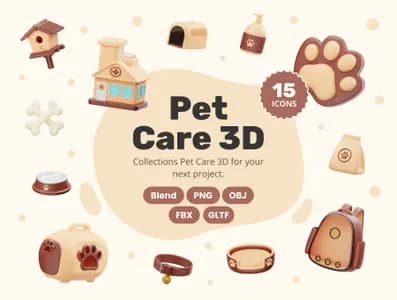 3D立体免扣素材动物宠物护理模型