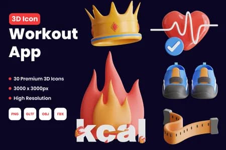 3D立体插画素材医疗保健锻炼应用模型
