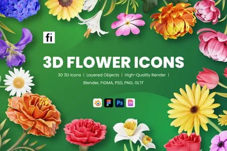 3D立体免扣素材自然花模型