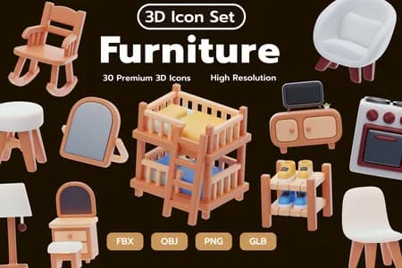 3D立体插画素材室内家具模型