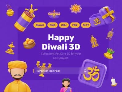 3D立体免扣素材节日快乐的排灯节模型