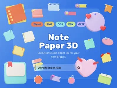 3D立体插画素材工具便条纸模型