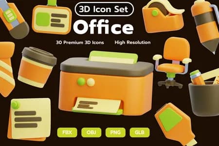 3D立体插画素材商业办公室模型
