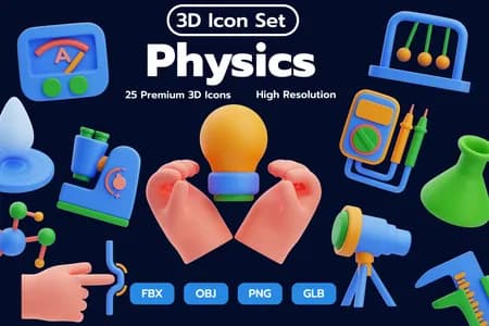 3D立体插画素材学校教育物理学模型