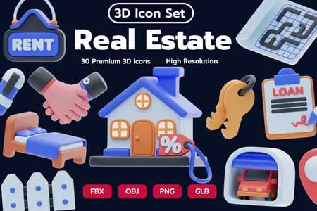 3D立体免扣素材建筑房地产模型