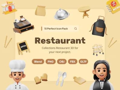 3D立体免扣素材食物饮料餐厅模型