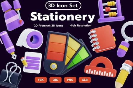 3D立体插画素材学校教育文具模型