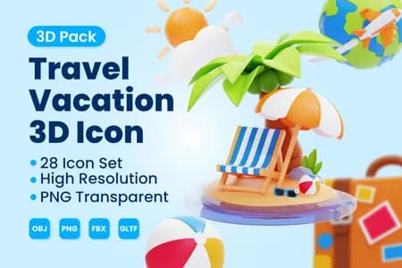 3D立体免扣素材假日旅行和度假模型