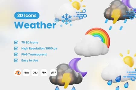 3D立体免扣素材自然天气模型