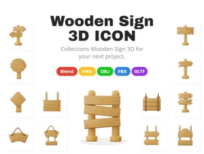 3D立体插画素材地图木制标志模型