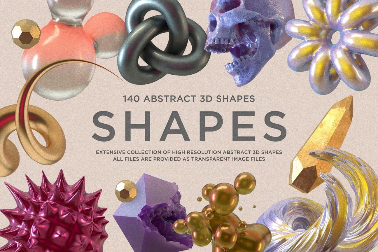  140个抽象3D图形PNG素材 140 Abstract 3D Shapes
