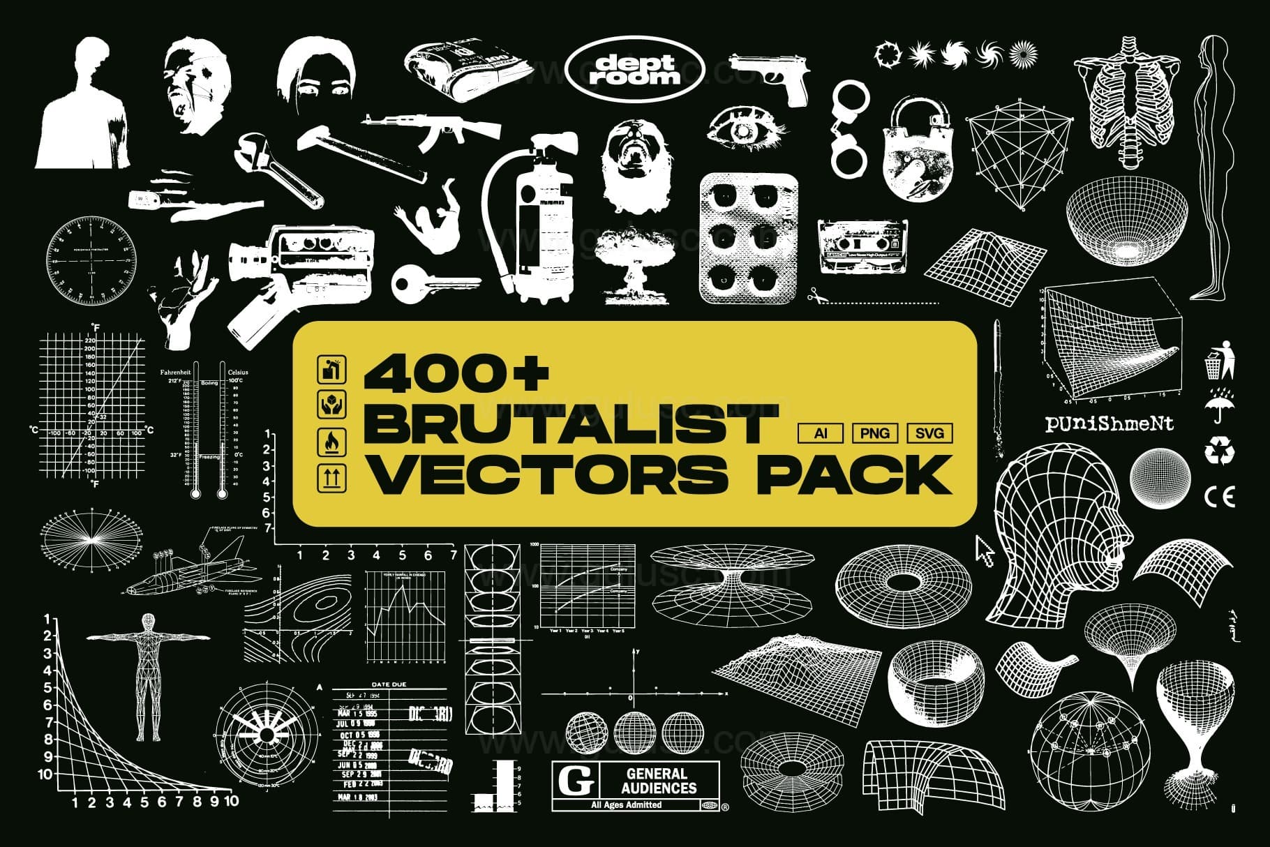 415款潮流复古野蛮主义像素矢量素材 400+ Brutalist Vectors Pack