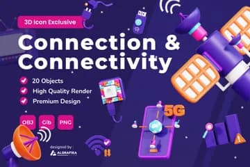 3D立体免扣素材网络通信连接和连接模型