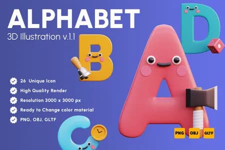3D立体插画素材标志字母表V.1.1模型