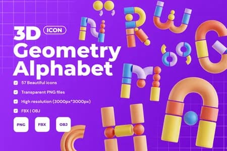 3D插画素材标志几何字母表
