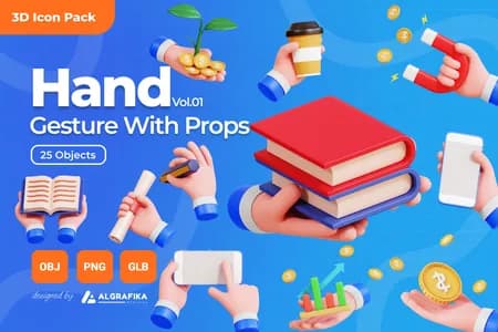 3D立体插画素材标志道具手势第1卷模型