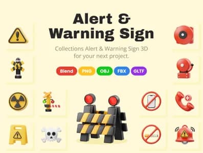 3D立体免扣素材标志警报警告标志模型