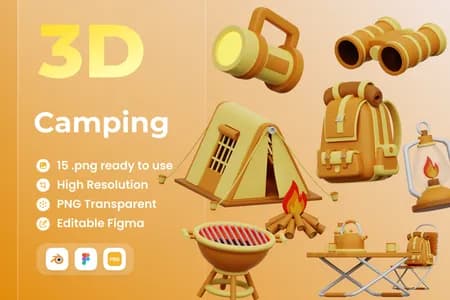 3D插画素材工具露营