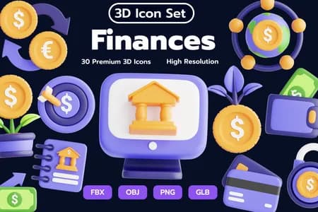3D立体免扣素材商业金融模型